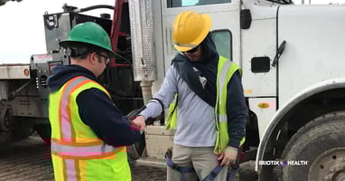 Utilities Employee gets his wrist looked at by an onsite injury prevention specialist