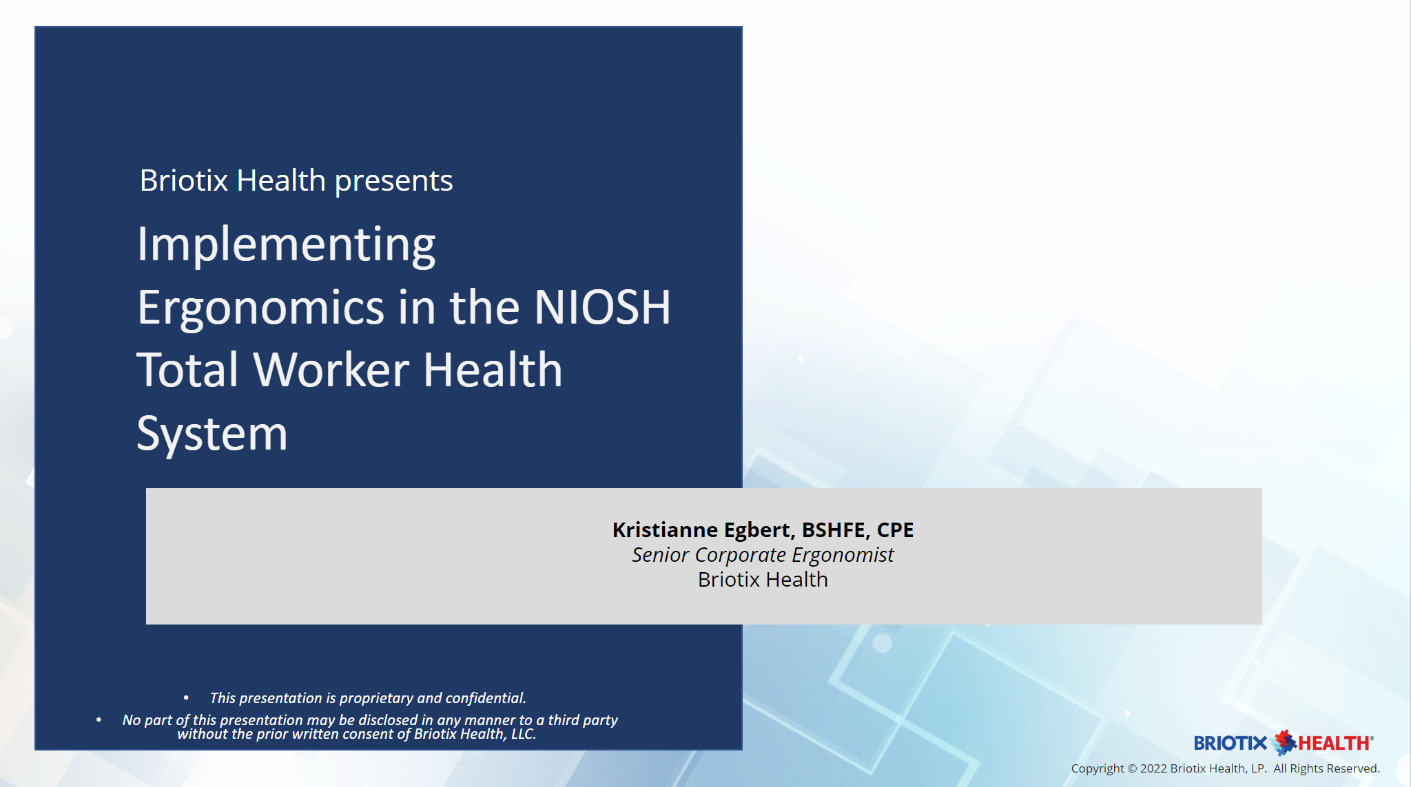 Webinar: Implementing Ergonomics in the NIOSH Total Worker Health System